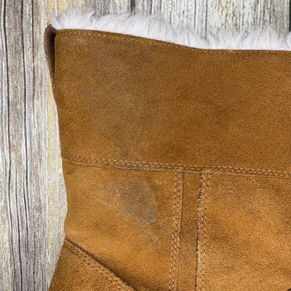 Koolaburra by UGG Aribel Short Shearling Boots Cozy Suede Neutral Chestnut Sz 10 - Picture 7 of 10